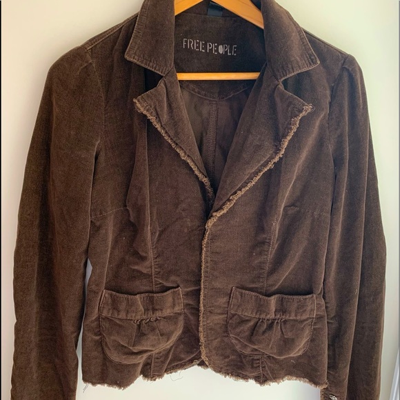 Free People Jackets & Blazers - Free People Dark Brown Cropped Velvet Blazer Jacket With Raw Edges Size Medium